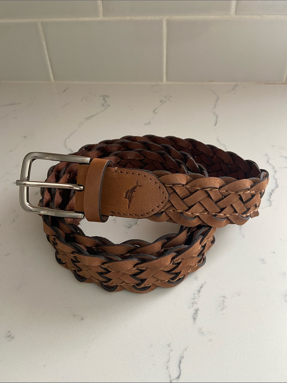Tommy Bahama Braided Genuine Leather Belt XL 42-44 Brown Woven Casual